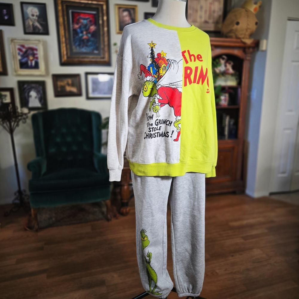 The Grinch Dr Seuss Sweatshirt Pants Set Grinchmas Holiday Jogger‎ Loungewear L